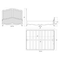 Diagram of French provincial queen bed with dimensions.