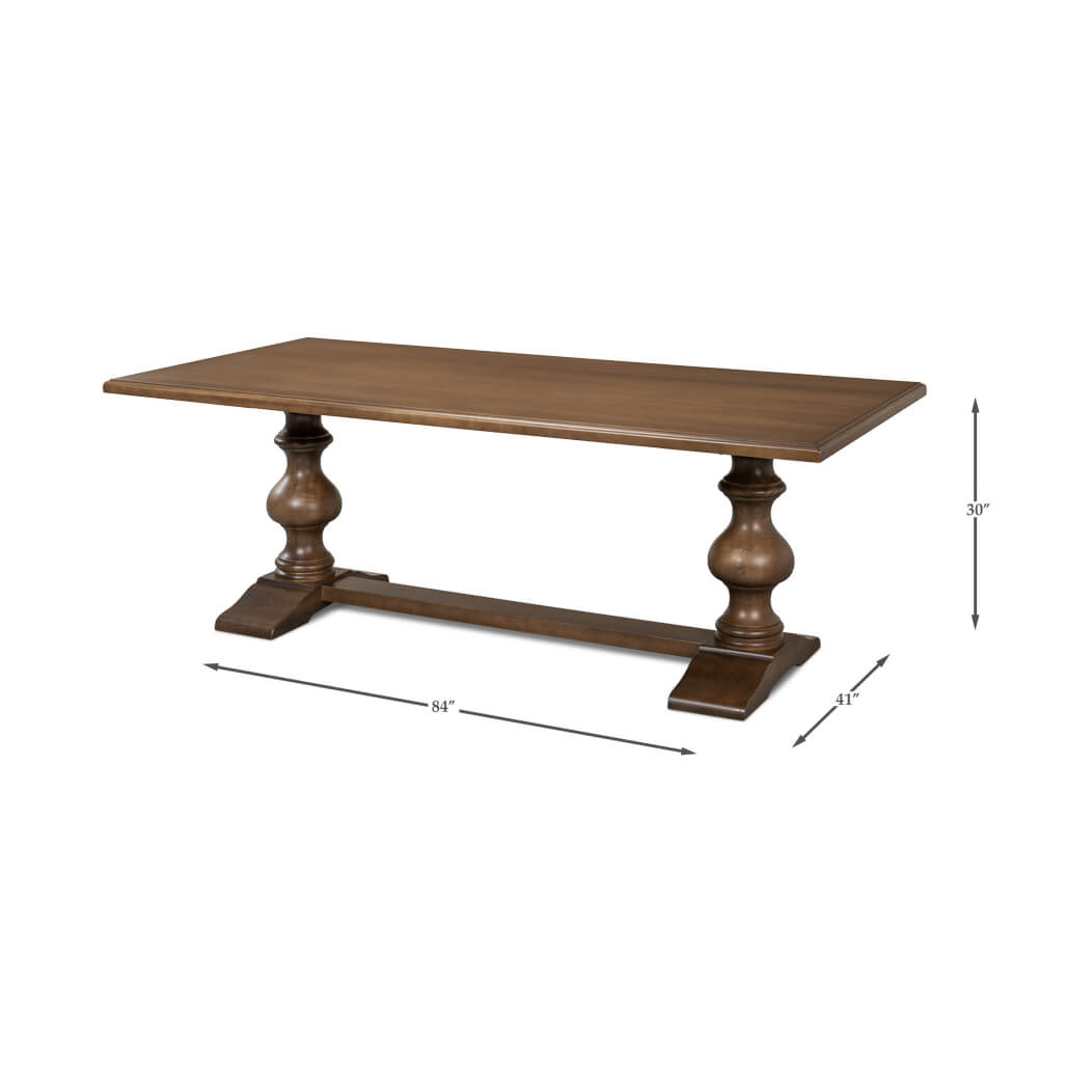 Dimensions overlay on wooden refectory dining table.