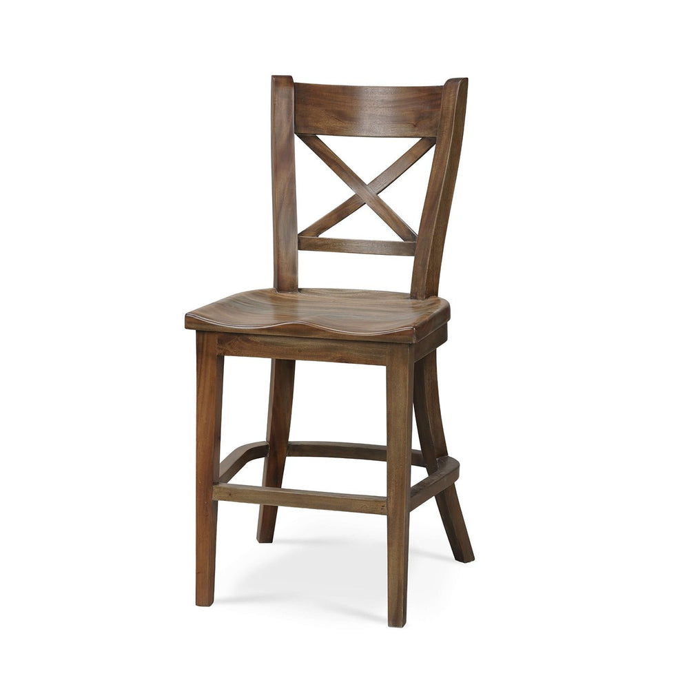 Rustic counter stool, front angle, wooden design