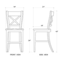 Rustic counter stool, front and side view dimensions illustration