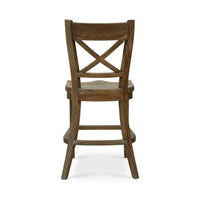 Rustic counter stool, rear view, detailed cross-back