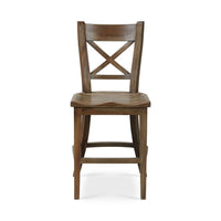Rustic counter stool, straight front view, cross-back design