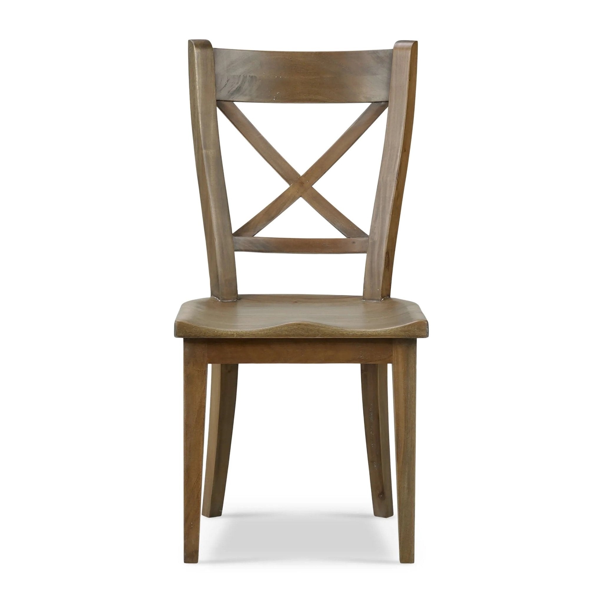 Rustic dining chair front view with elegant wood finish.