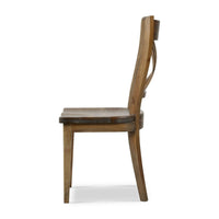 Rustic dining chair side profile showcasing seat shape.