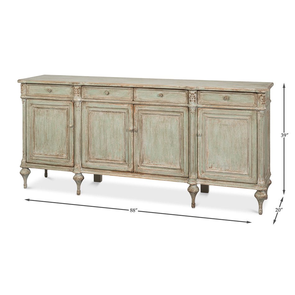 Dimensions of French Provincial buffet sideboard shown.
