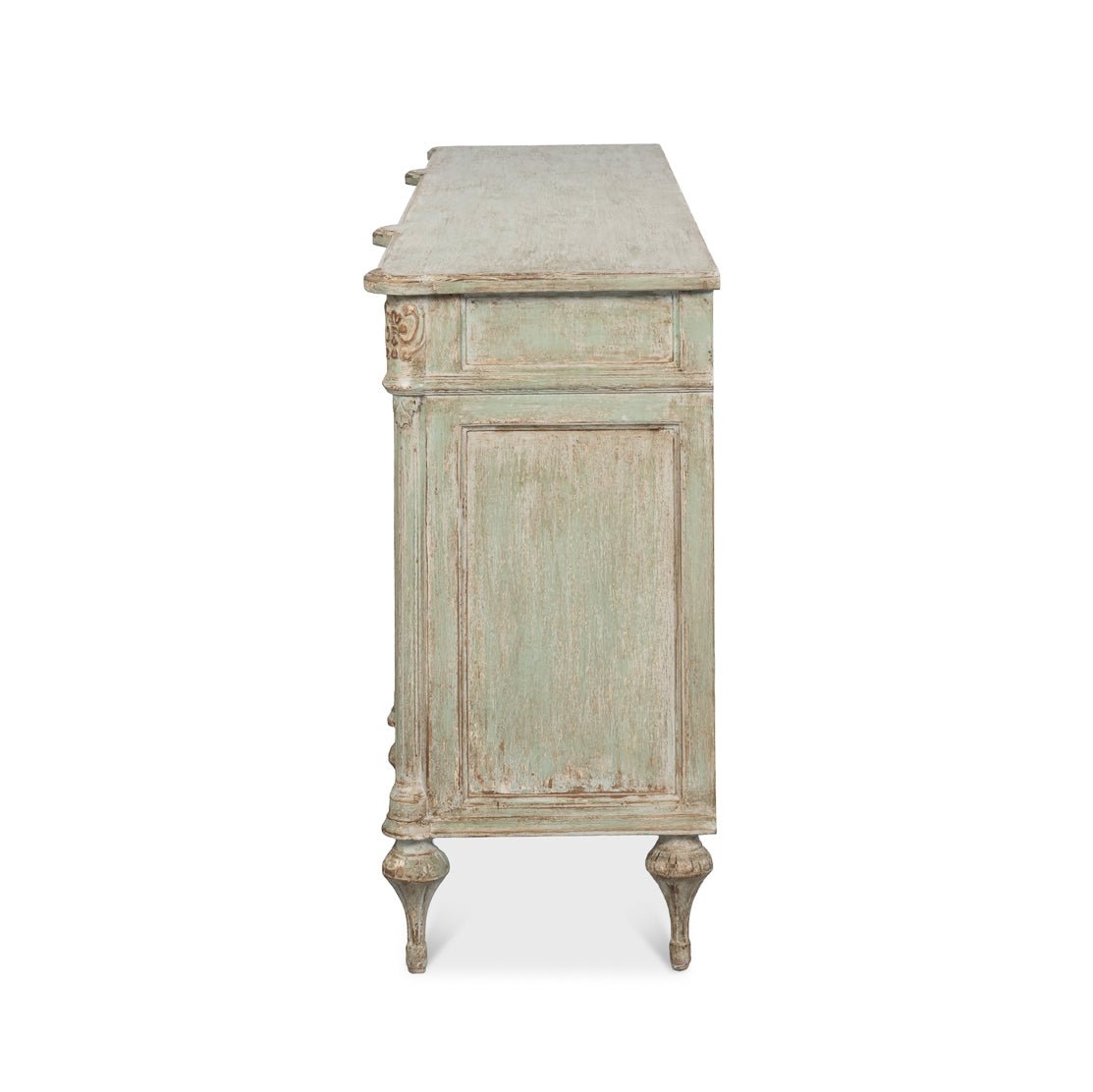 Side profile of French Provincial buffet sideboard.