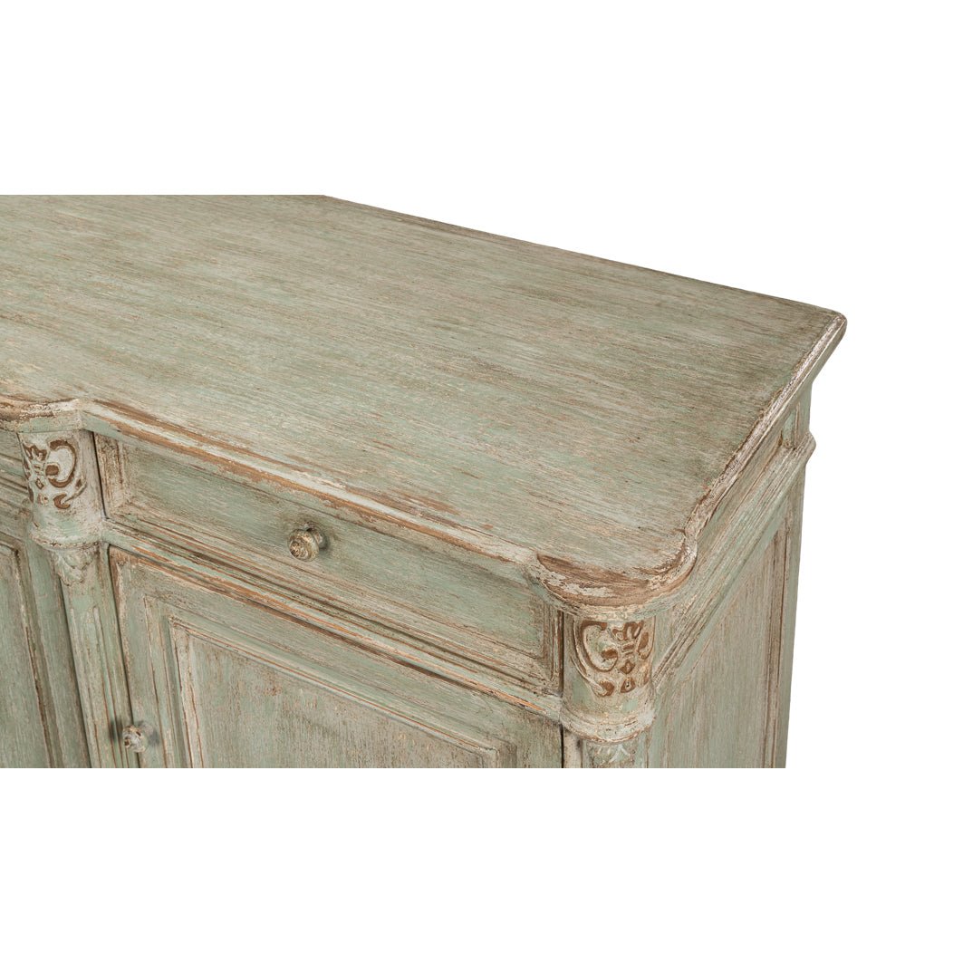 Close-up of sideboard corner details.