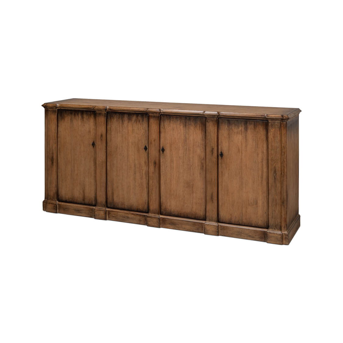 Wooden French Provincial sideboard, angled front view.
