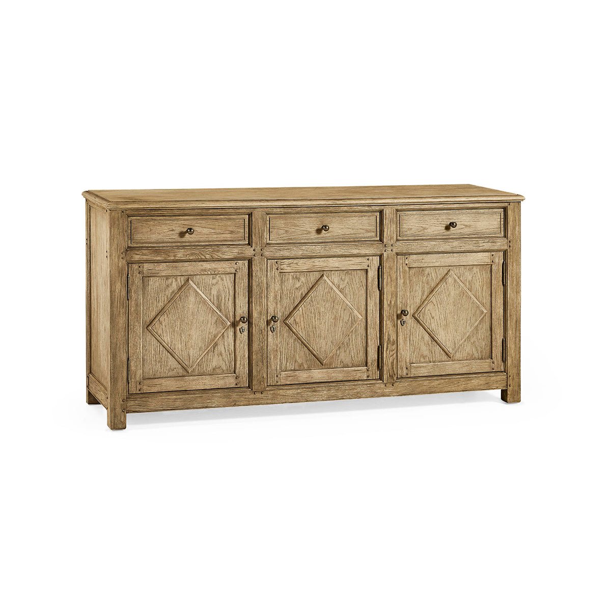 Angled view of French Provincial sideboard with closed doors.