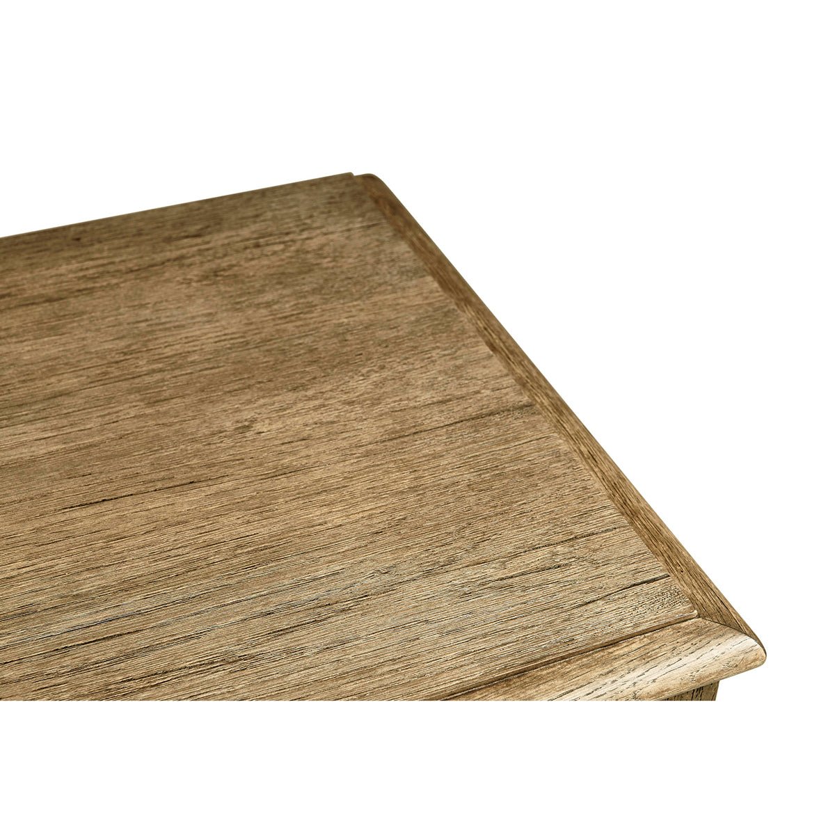 Close-up of sideboard tabletop wood grain detail.