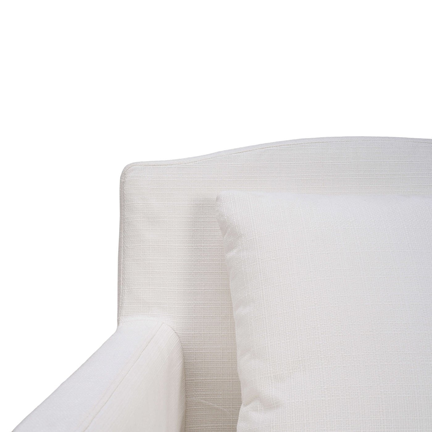 Close-up of chair arm and top corner cushion detail.