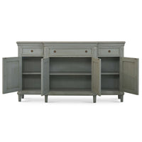 Open French Provincial credenza showing spacious interior storage.