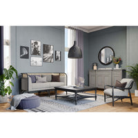 Living room with French Provincial credenza and decor.
