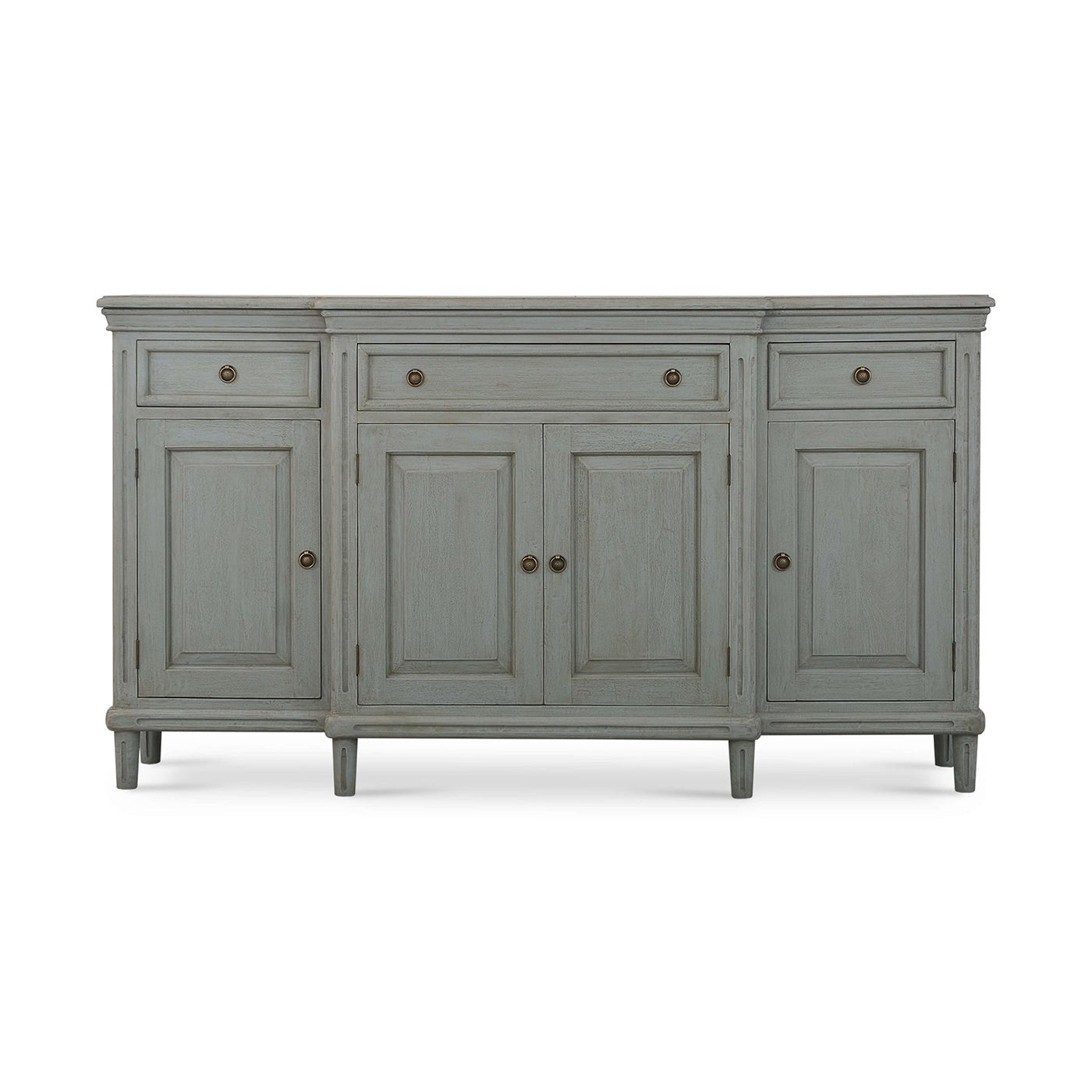 Detailed view of front of French Provincial credenza.