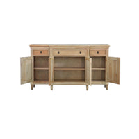 Open doors showing interior storage of credenza.