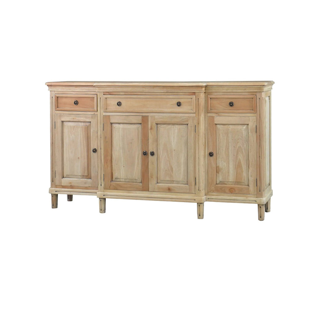 Angle view of French provincial credenza sideboard.