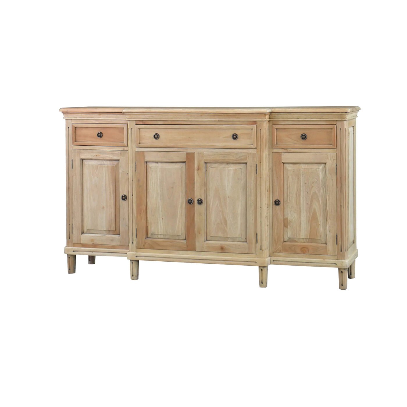 Angle view of French provincial credenza sideboard.