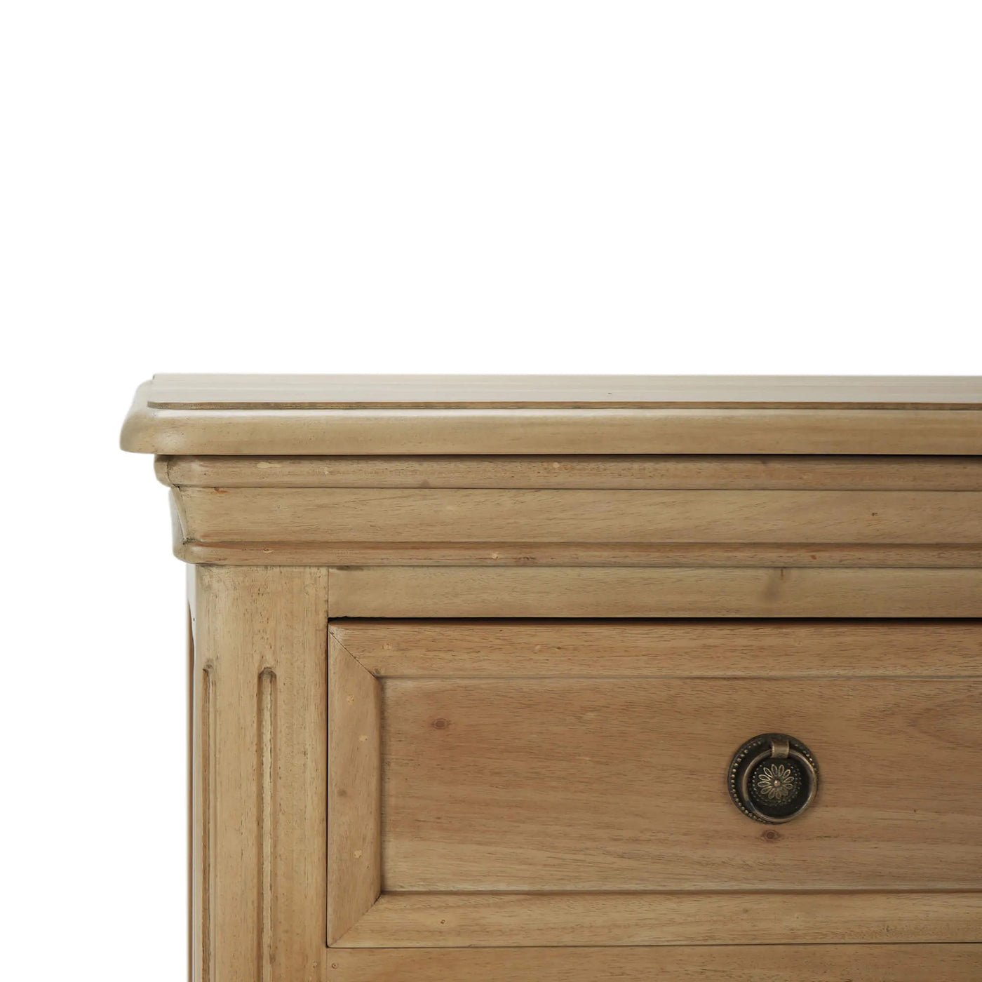 Close-up detail of credenza drawer and knob.
