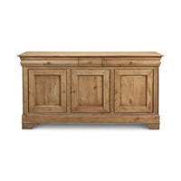Front view of wooden sideboard, three cabinets.