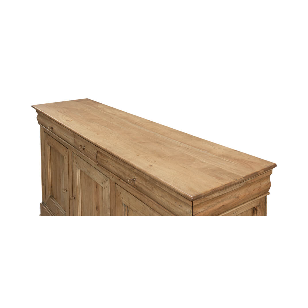 Top surface view of light walnut sideboard.