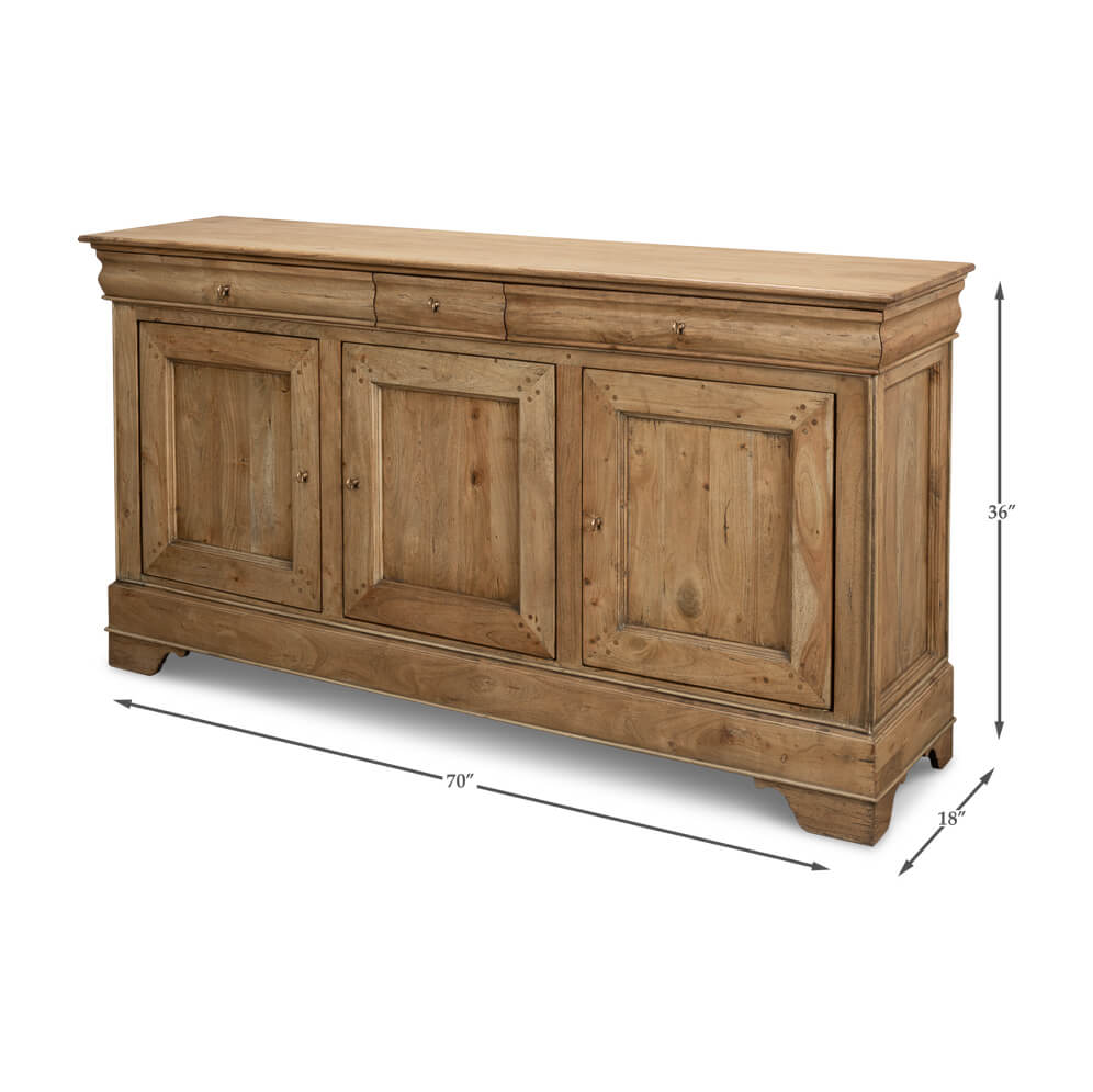 Dimensions of French traditional sideboard, 70x36x18 inches.