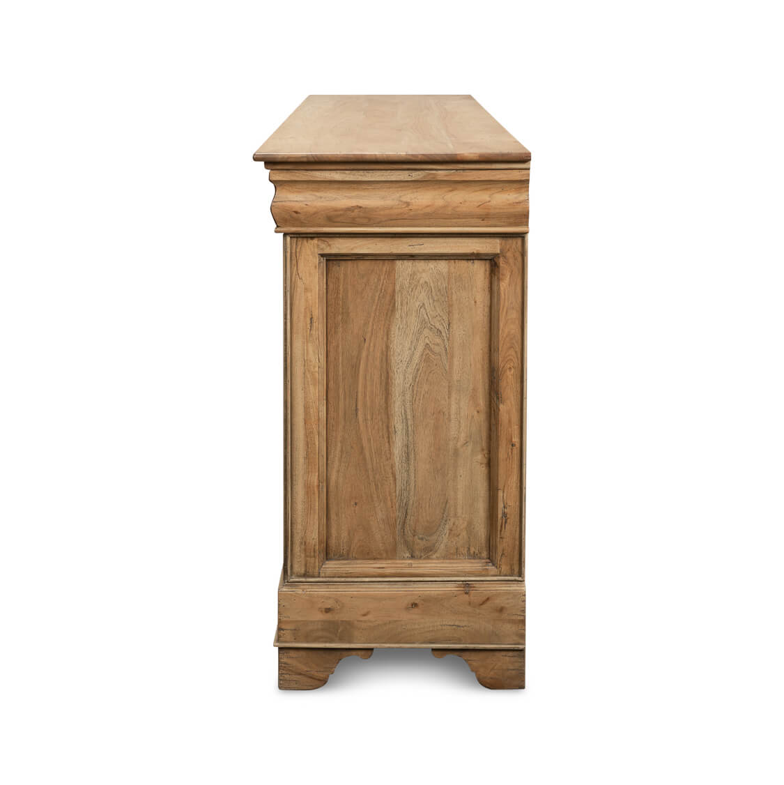 Side view of wooden sideboard showing panel detail.