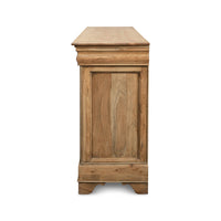 Side view of wooden sideboard showing panel detail.