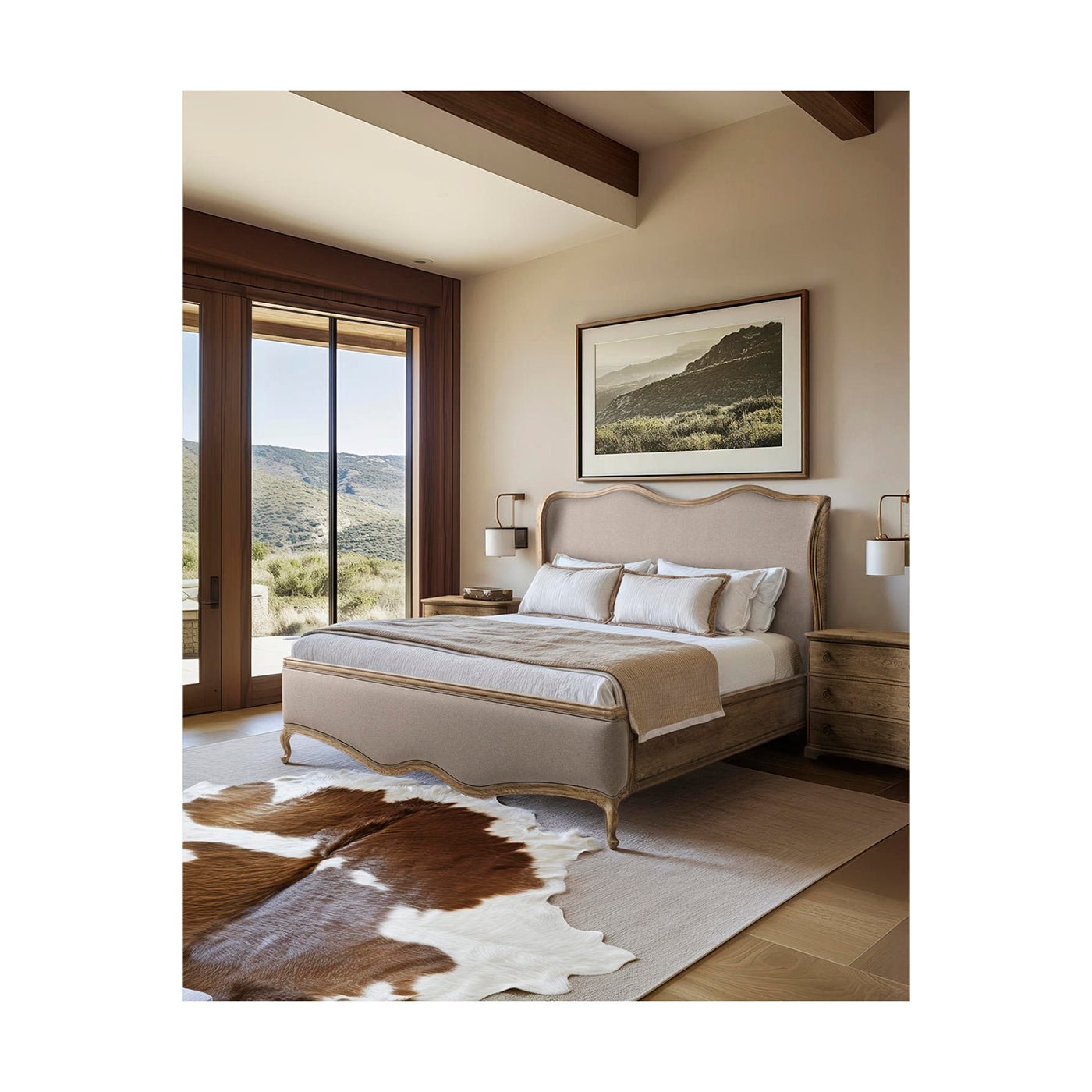 French Provincial bed in modern bedroom setting.