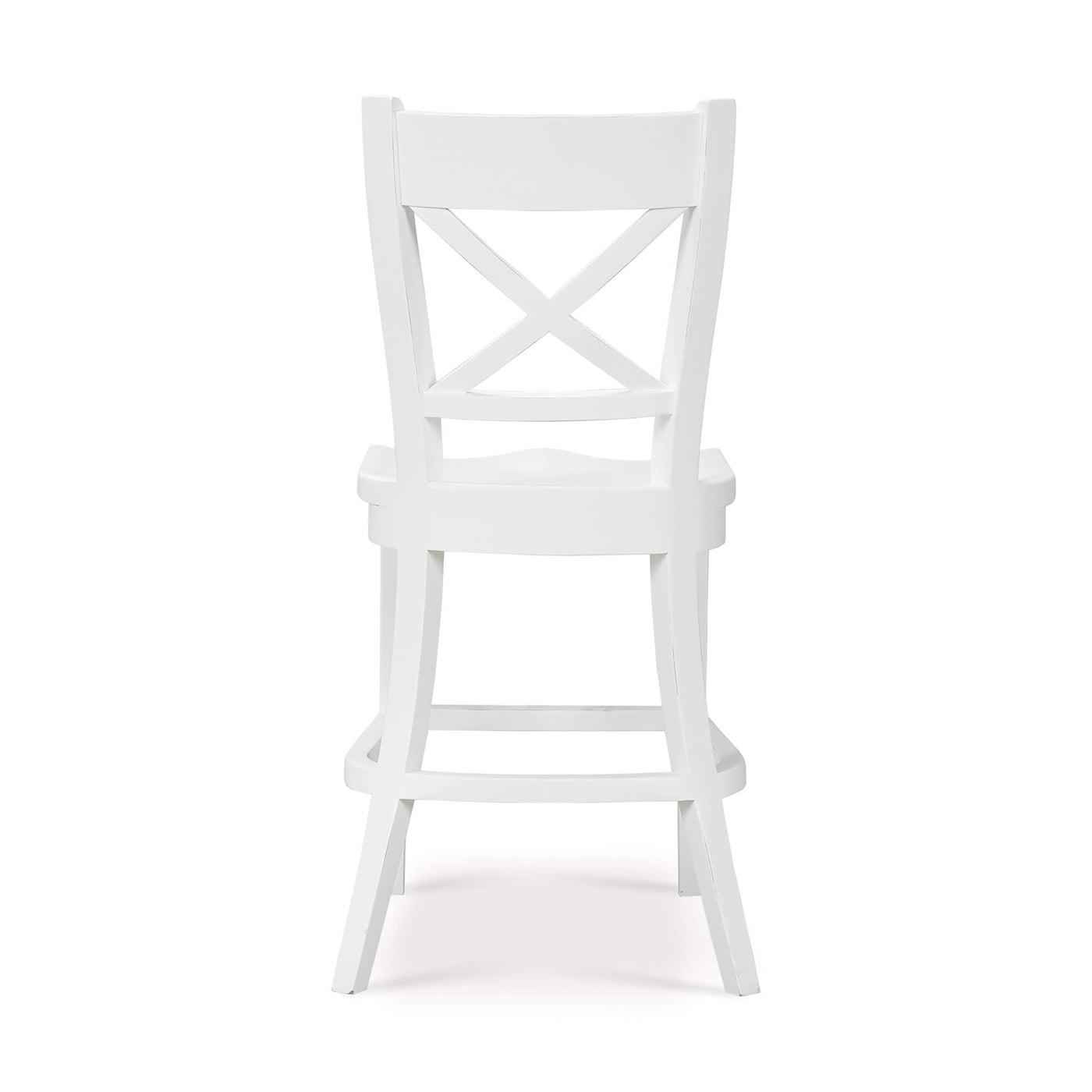 White counter stool, back view, detailed X-back