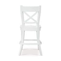 White counter stool, back view, detailed X-back