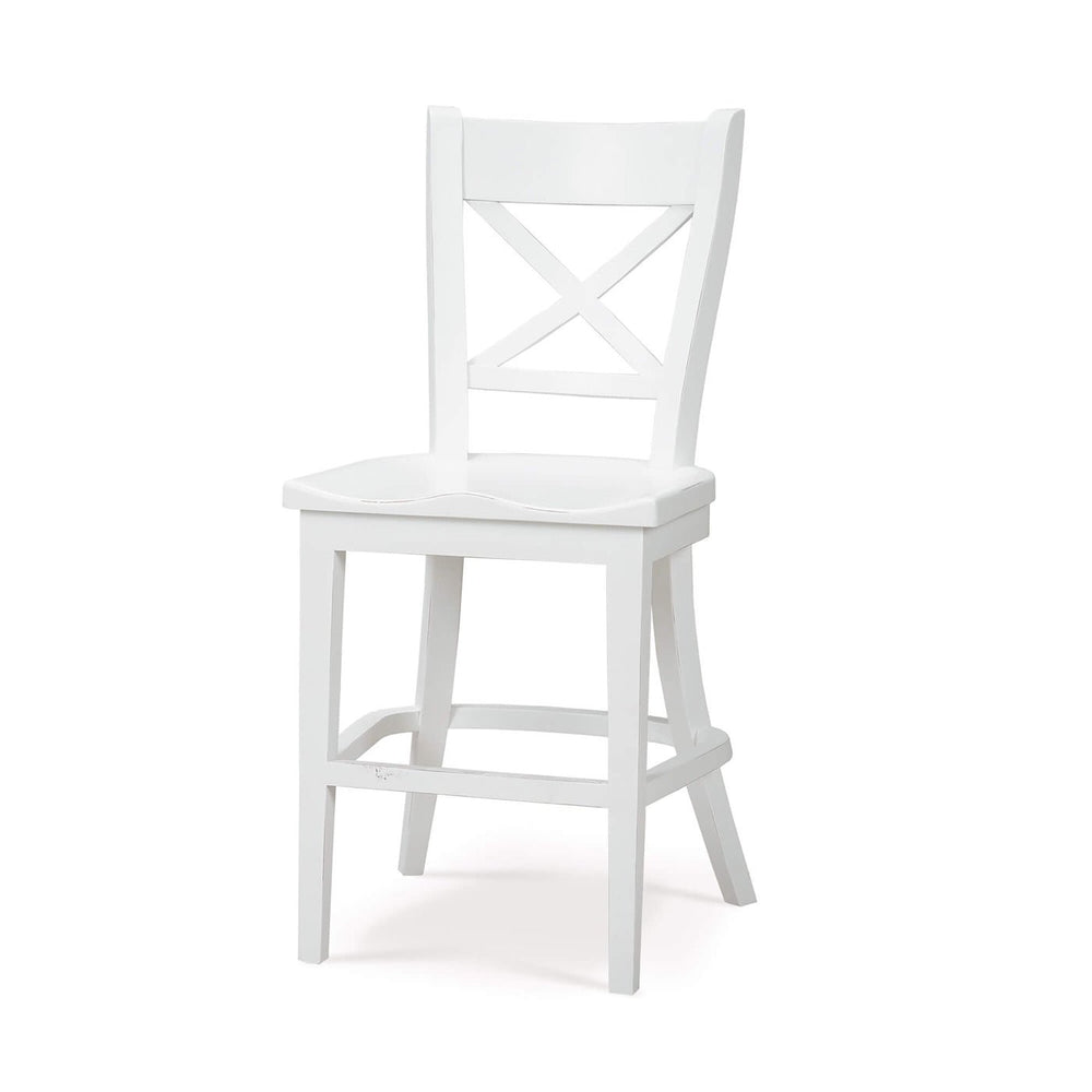 White counter stool, three-quarter view, X-back design