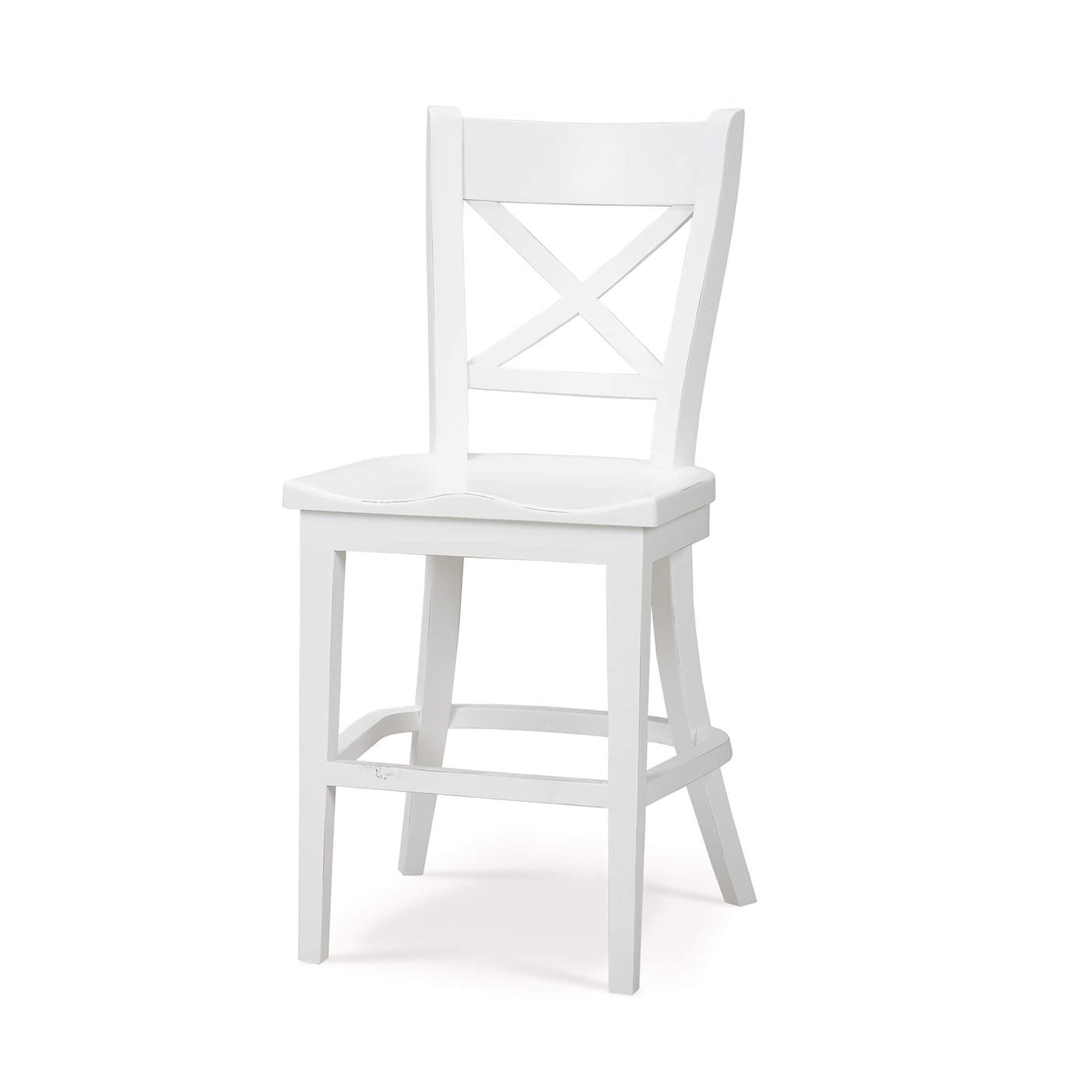 White counter stool, three-quarter view, X-back design