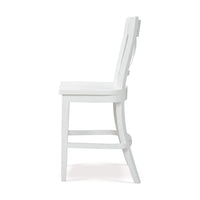 White counter stool, side view, curved backrest