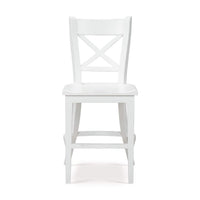 White counter stool, front view, wooden X-back design