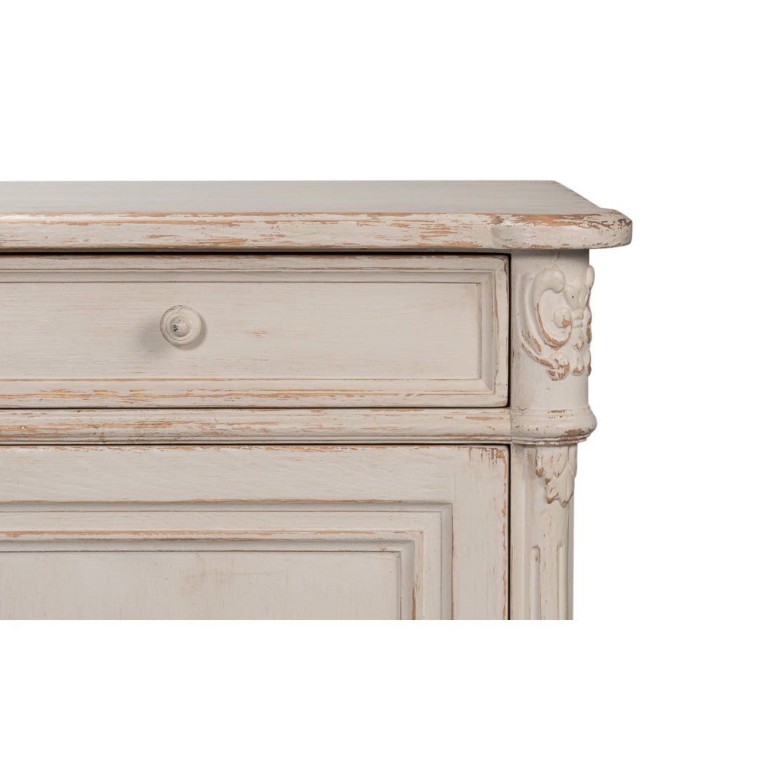 French Provincial sideboard drawer and corner detail