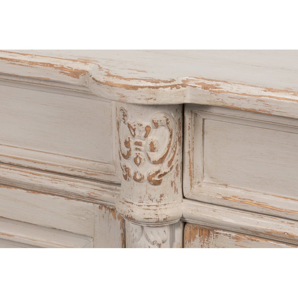 French Provincial sideboard intricate carving close-up
