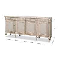 French Provincial sideboard with dimensions displayed