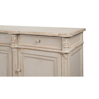 French Provincial sideboard top and drawer detail