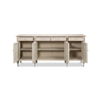French Provincial sideboard open doors showing shelves