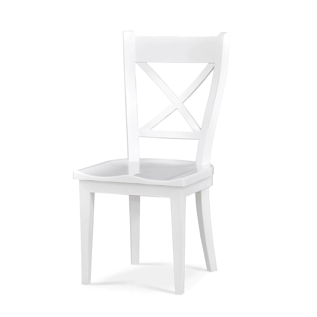 White painted dining chair, front angle view.