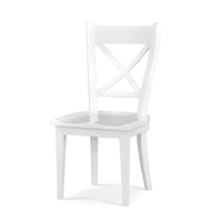 White painted dining chair, front angle view.