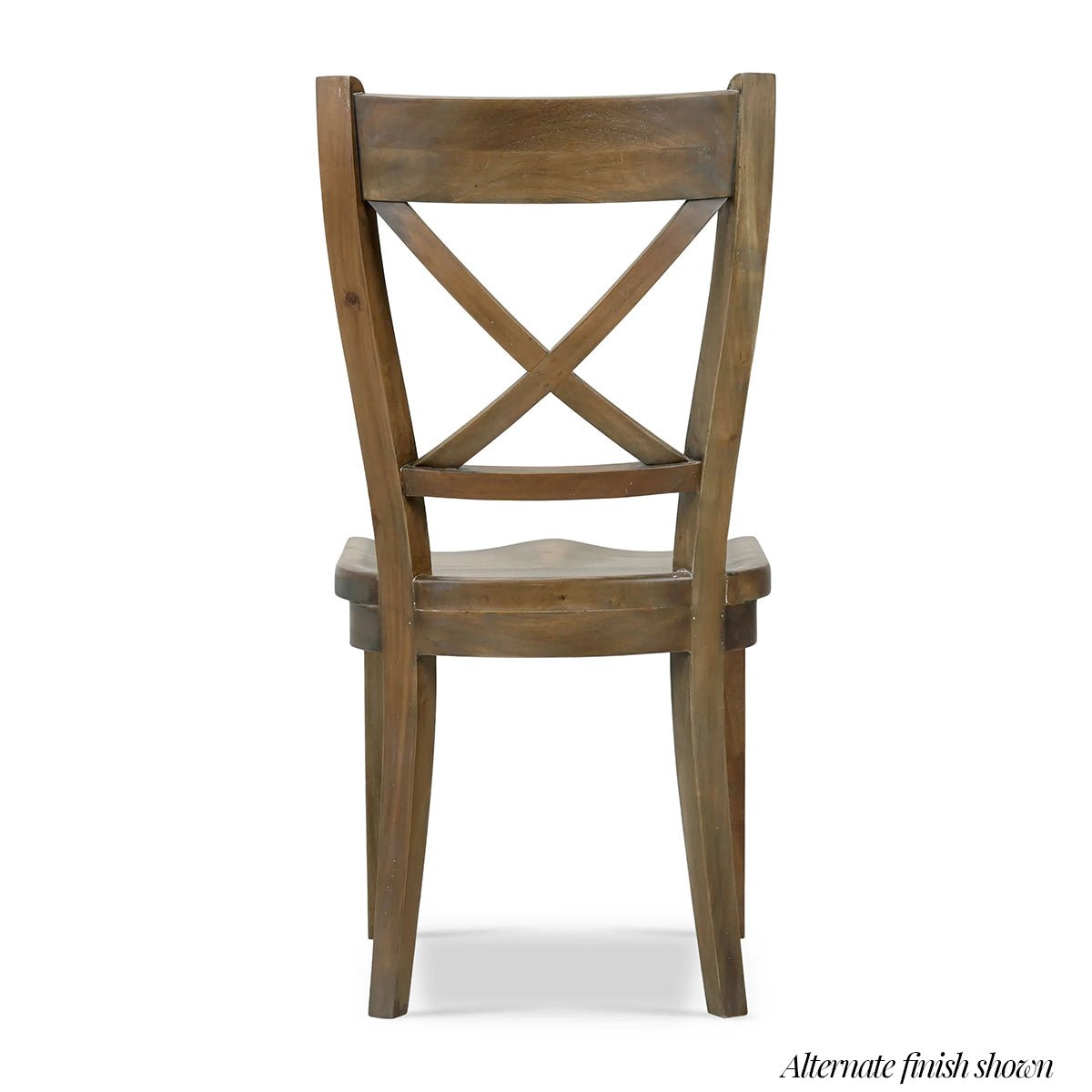 Wooden dining chair, back view with X design.