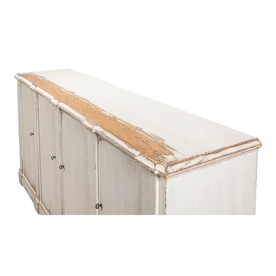 Top view showing distressed detail on sideboard surface.