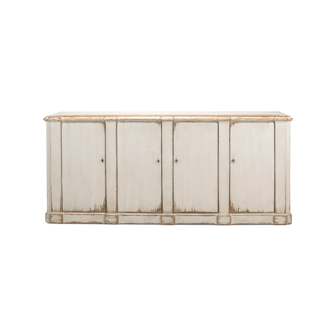 Front view of white sideboard with closed doors.