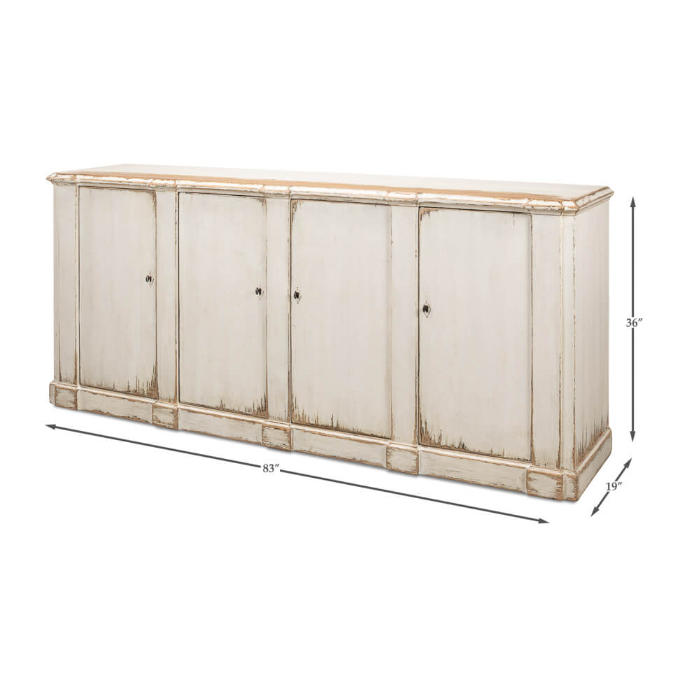 White sideboard with dimensions, 83" wide, 36" high.