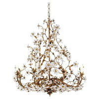 Ornate floral chandelier with crystals against white background.