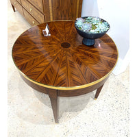 Top angle view of parquetry side table with plant display.