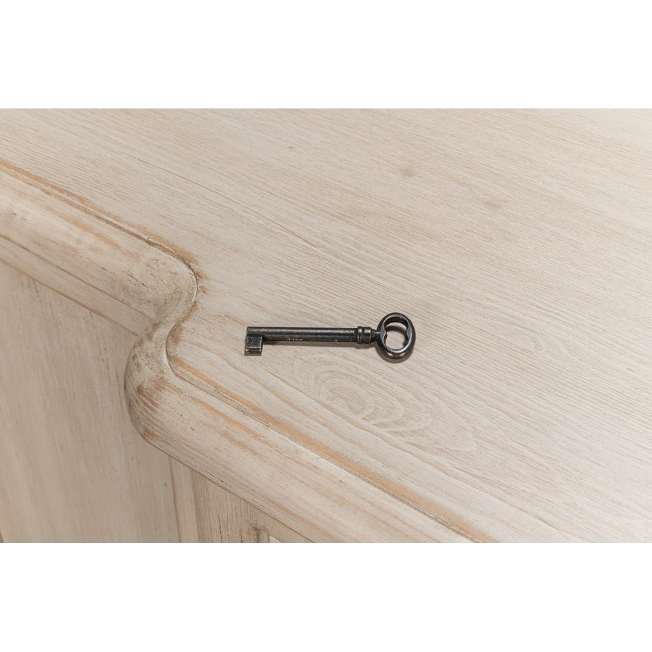 Key on French Stone Painted Credenza, close-up detail.