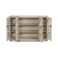 Inside view of French Stone Painted Credenza, shelves visible.