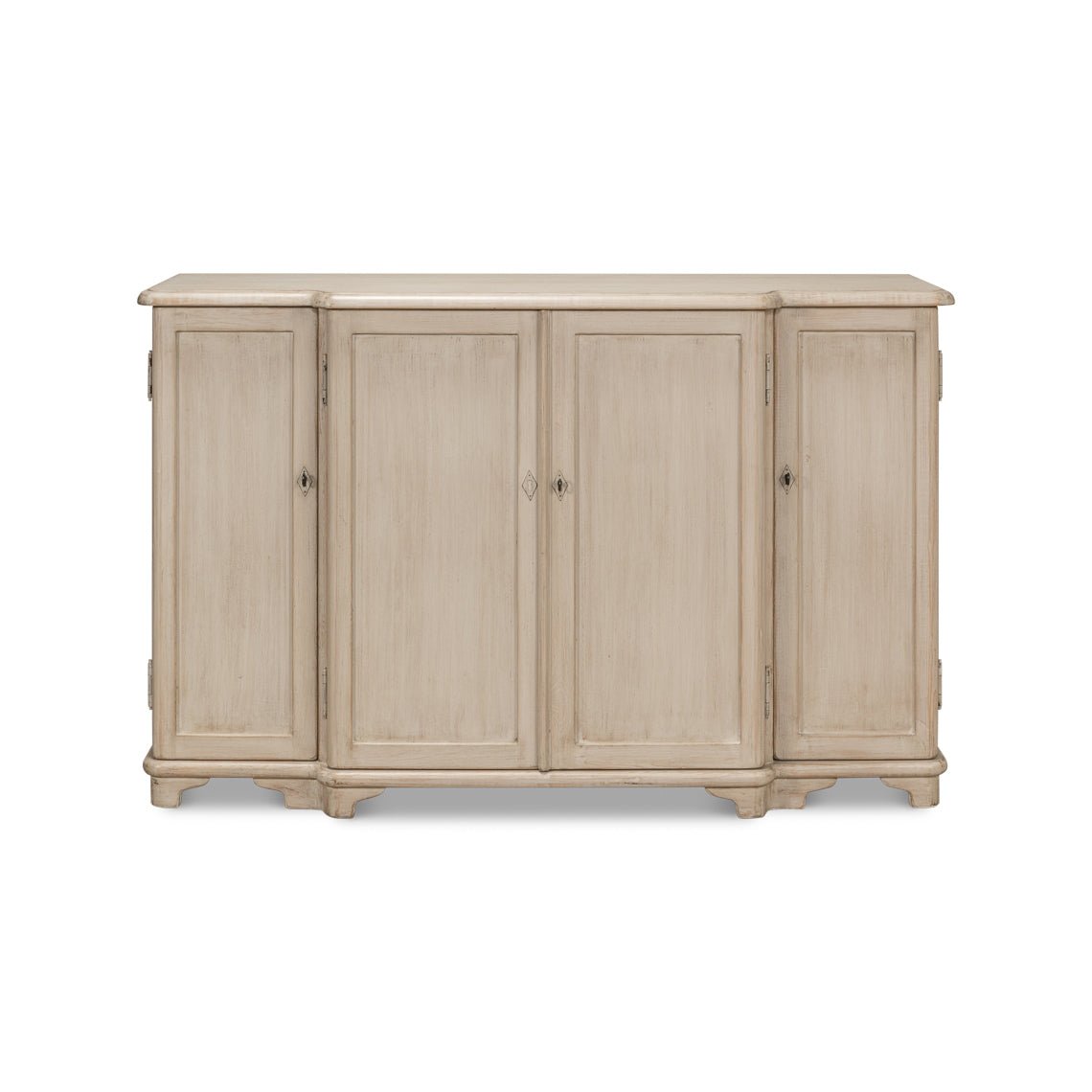 Front view of French Stone Painted Credenza, closed doors.